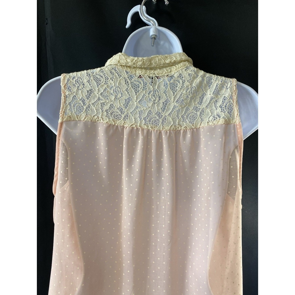 HeartSoul Womens Sheer Polka Dot Lace Collar Shirt Size Large Whimsical Coquette - Picture 5 of 13